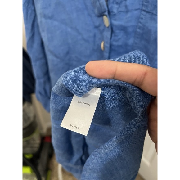 J. Jill Pure Jill Dark Blue Quartz Yarn-Dyed 100% Linen Button Front Tunic L - Picture 5 of 9